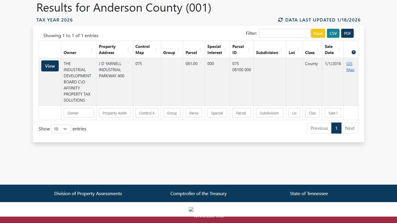 Tennessee Property Assessment Data | Search Results