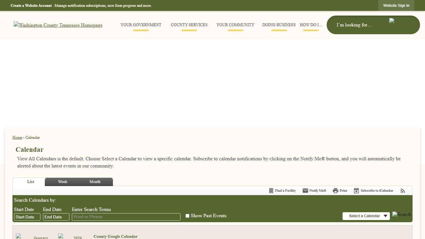 Calendar • Washington County, TN • CivicEngage